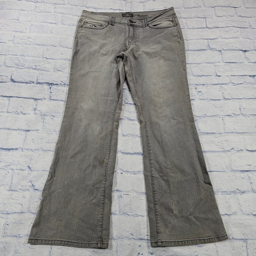 Jordache Bootcut Jeans Women 14 Gray Embroidered Back Flap Pockets Stretch Denim